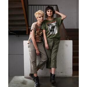 Sandrine Rose Houndstooth Straight Leg Cropped Pants Tan/Brown Women Small NWT